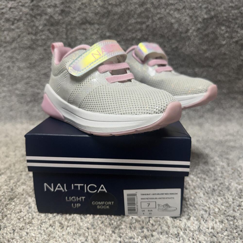 Nautica Towhee Buoy Lights Shoes Toddler Girls Size 7 Pink Mesh Light-Up Sneaker